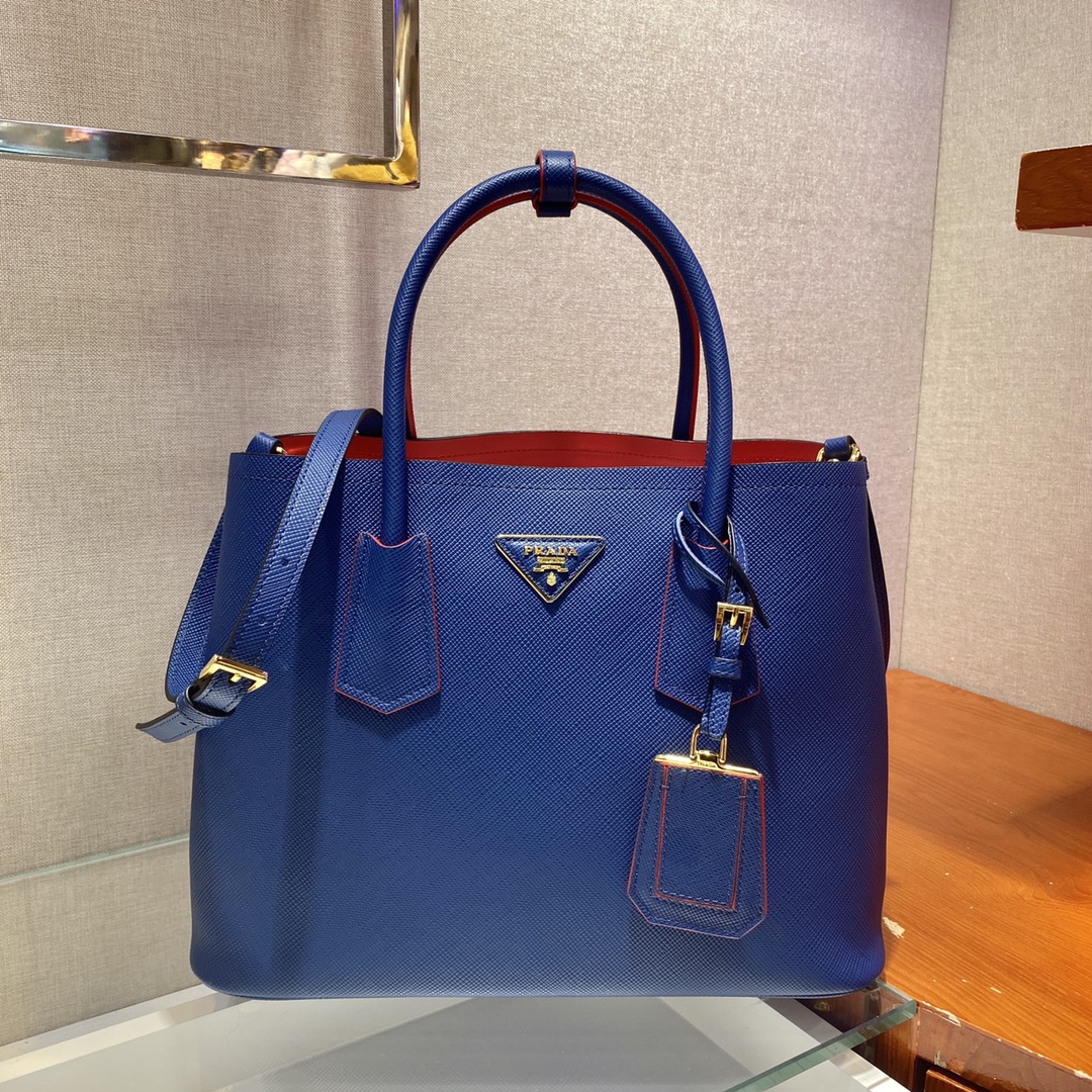 Prada Double Saffiano Leather Bag Shoulder Bag Blue 1BG775